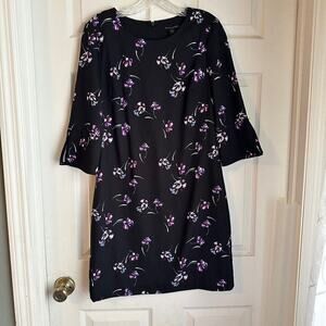 Banana Republic Black Purple Floral Bell Sleeves Dress Women's Size 4